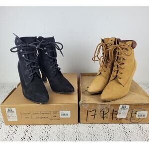 Vintage 90's Women's Work Boot Heels Fashion Street Shoes Black Tan 2 Pairs 8.5